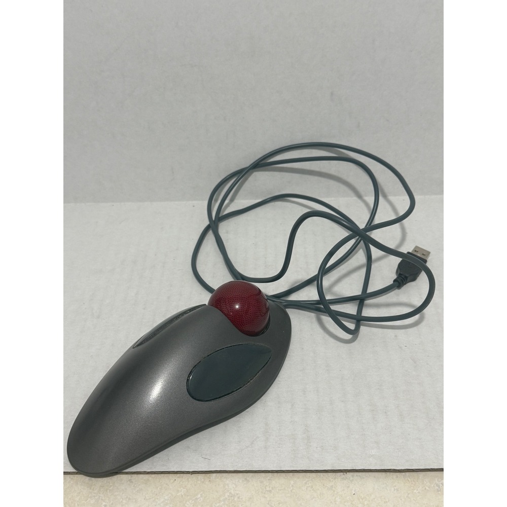 Logitech Marble Mouse USB T-BB14 Wired Optical Trackball Ambidextrous Grey Red